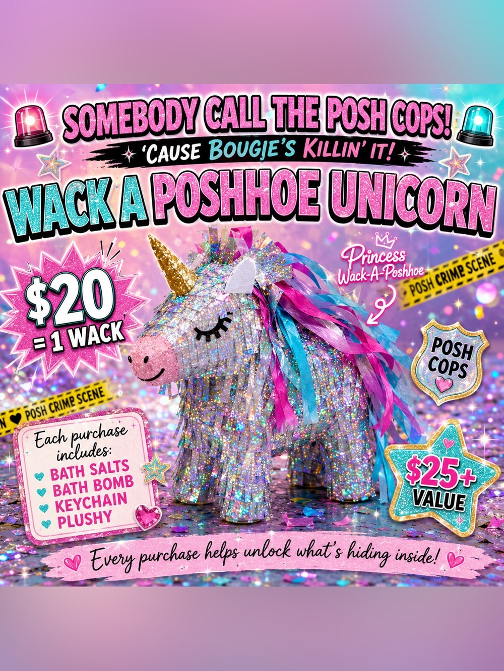 Wack a Poshhoe Unicorn Plush Game - Sparkling Multicolor